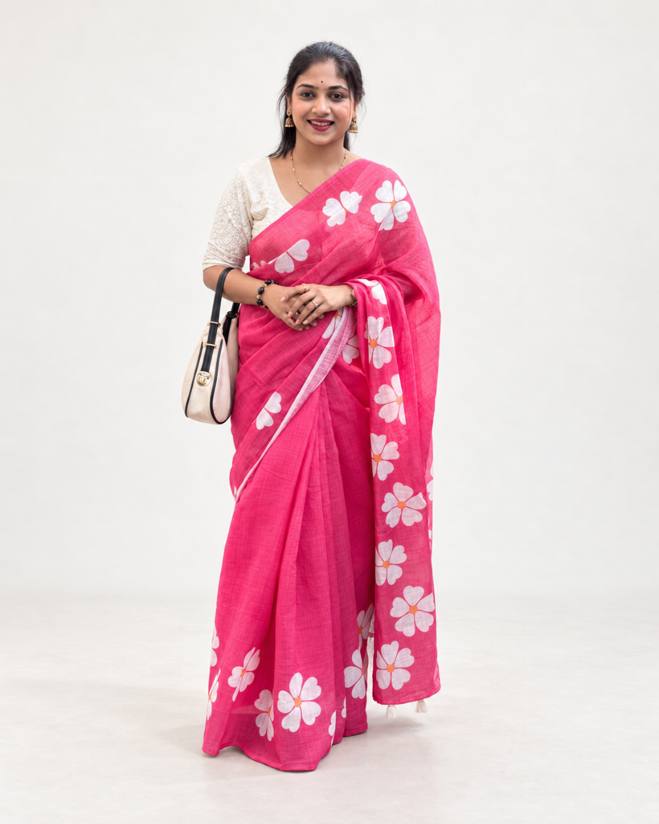 Cotton Linen Sadafuli Rani Saree