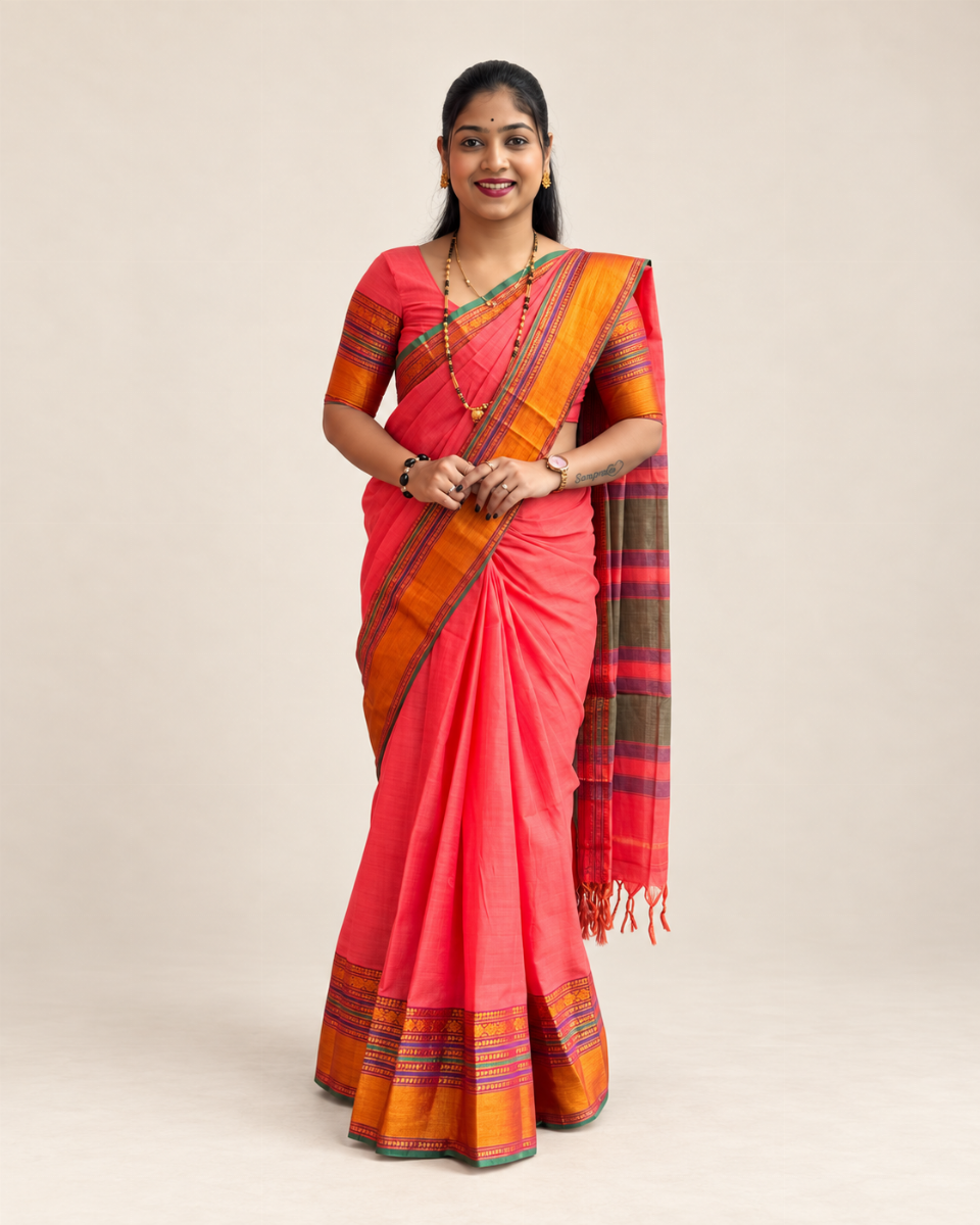 Peach Masrai Cotton Saree