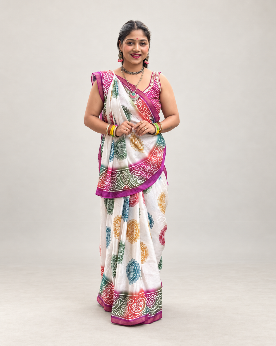 Designer Bandhani Mirror Work Saree