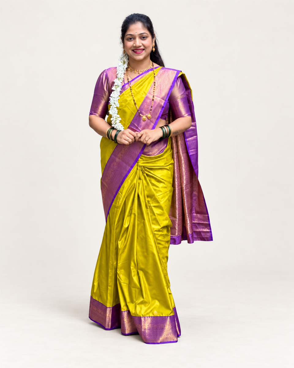 Parrot Green & Purple Handloom Kanjivaram Saree