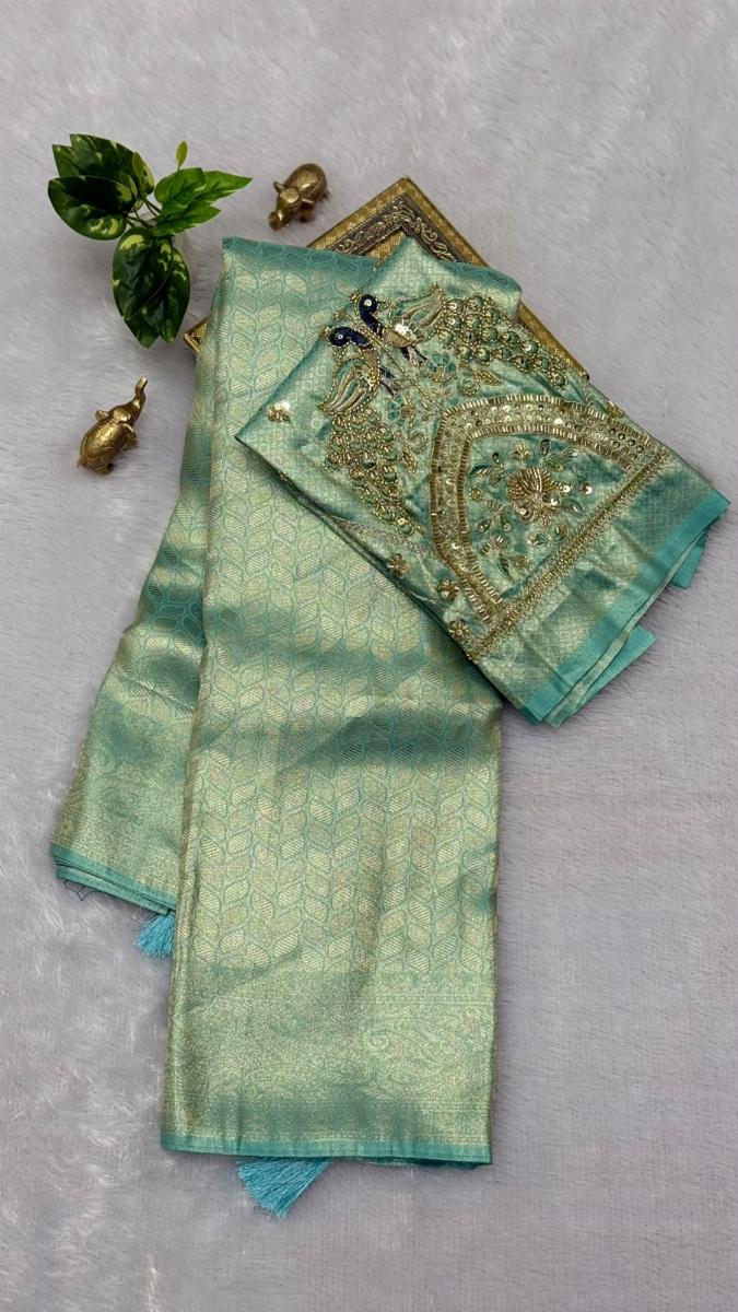 Designer South Indian Kanjivaram Saree with Aari & Beadwork Blouse