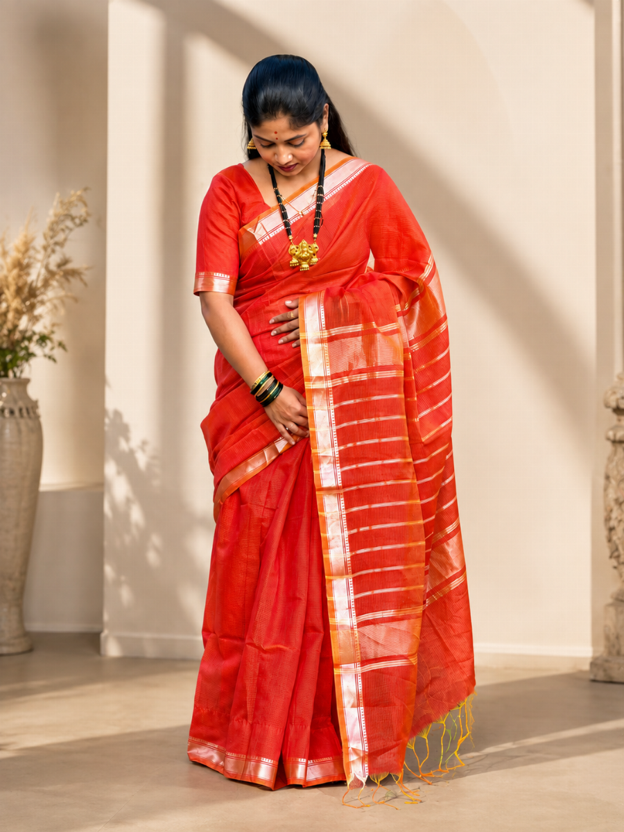 Special Orange Maheshwari Saree
