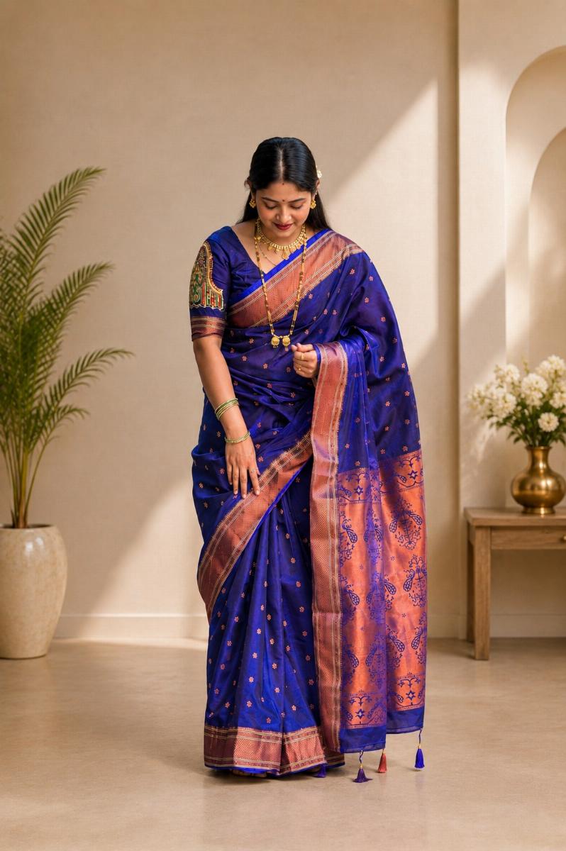 Royal Blue Mashru Silk Kalanjali Saree